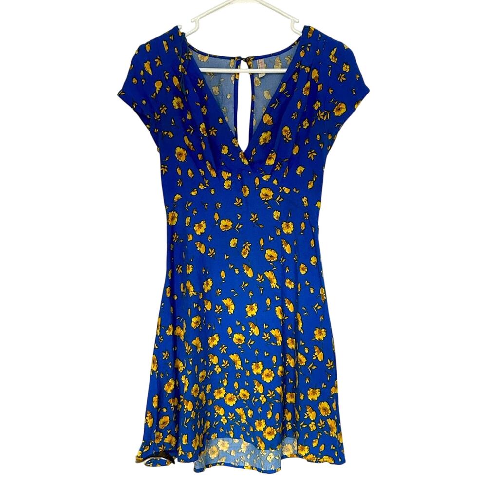 Free people blue yellow gold flowers mini dress size 0
